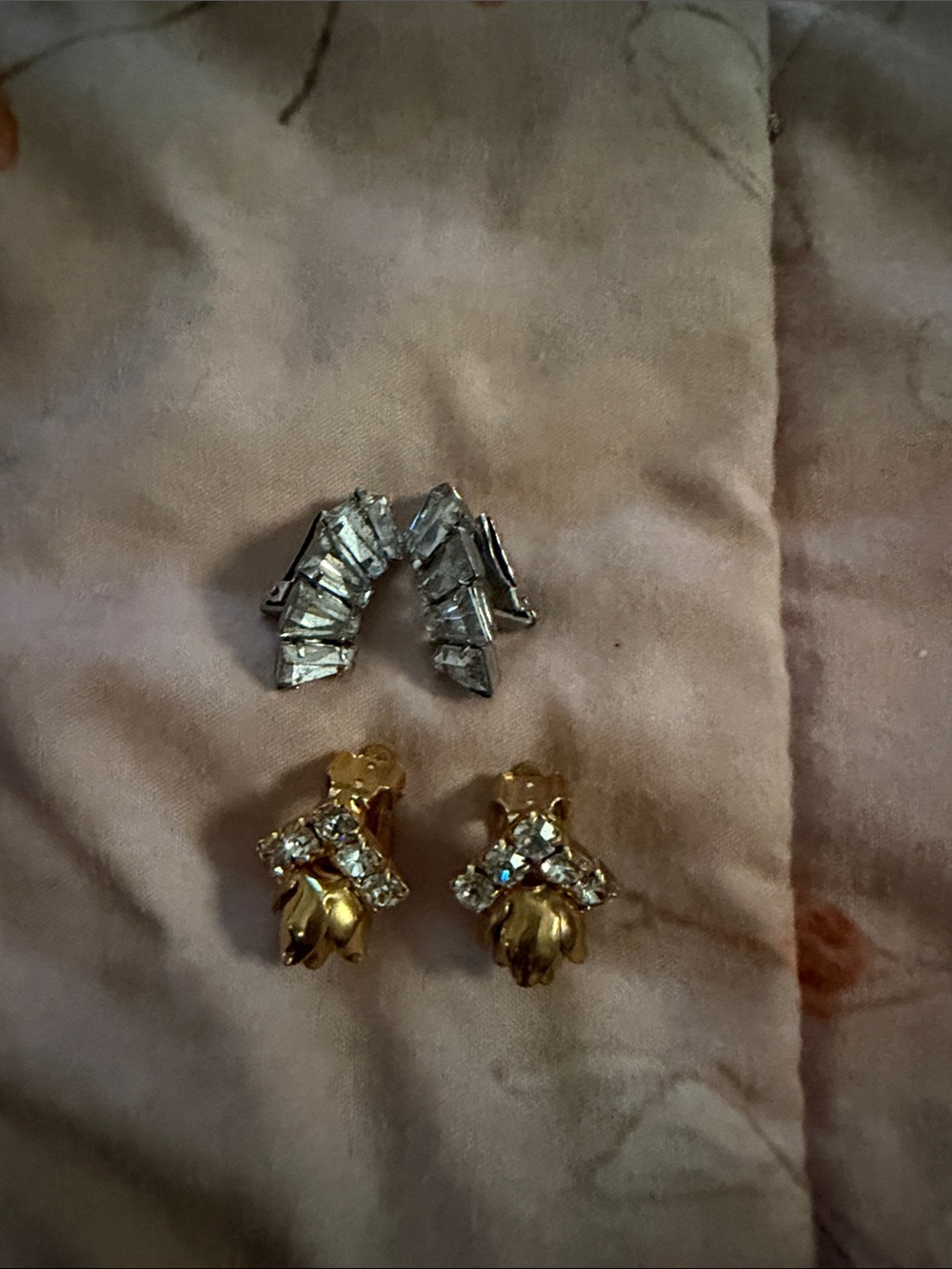 Vintage Gold and Silver Rhinestone Clip-On Earrings Set